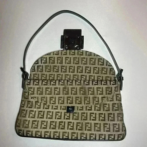 FENDI Zucchino Monogram Double Flap Baguette Shoulder Bag Brown FF Vintage Y2K - Picture 6 of 16